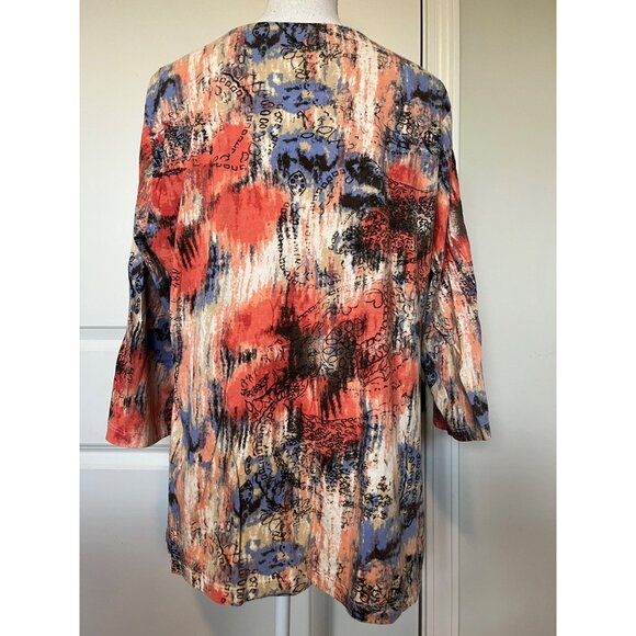 JM Collection Abstract Floral Long Sleeve Top Size XL Tunic 100% Cotton India - Picture 2 of 8